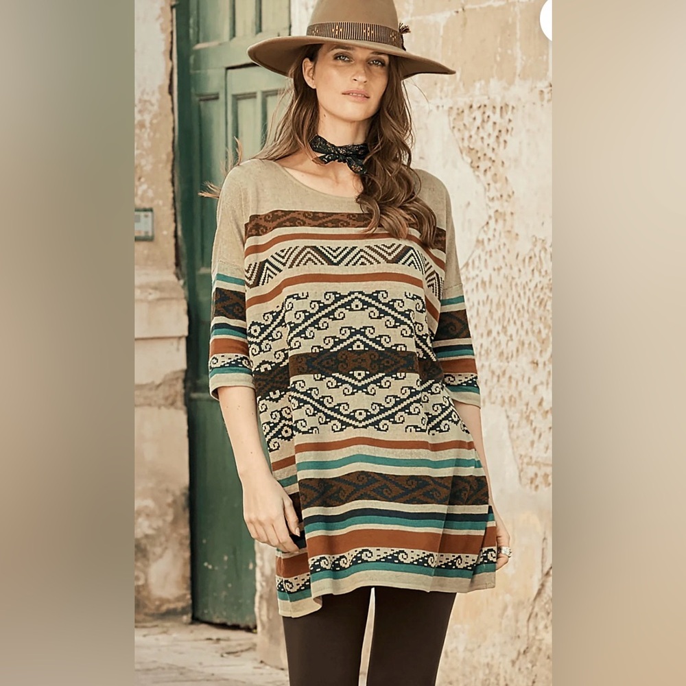 Peruvian Connection Pima Cotton Tunic Dress XS Boho Aztec Knit Peru